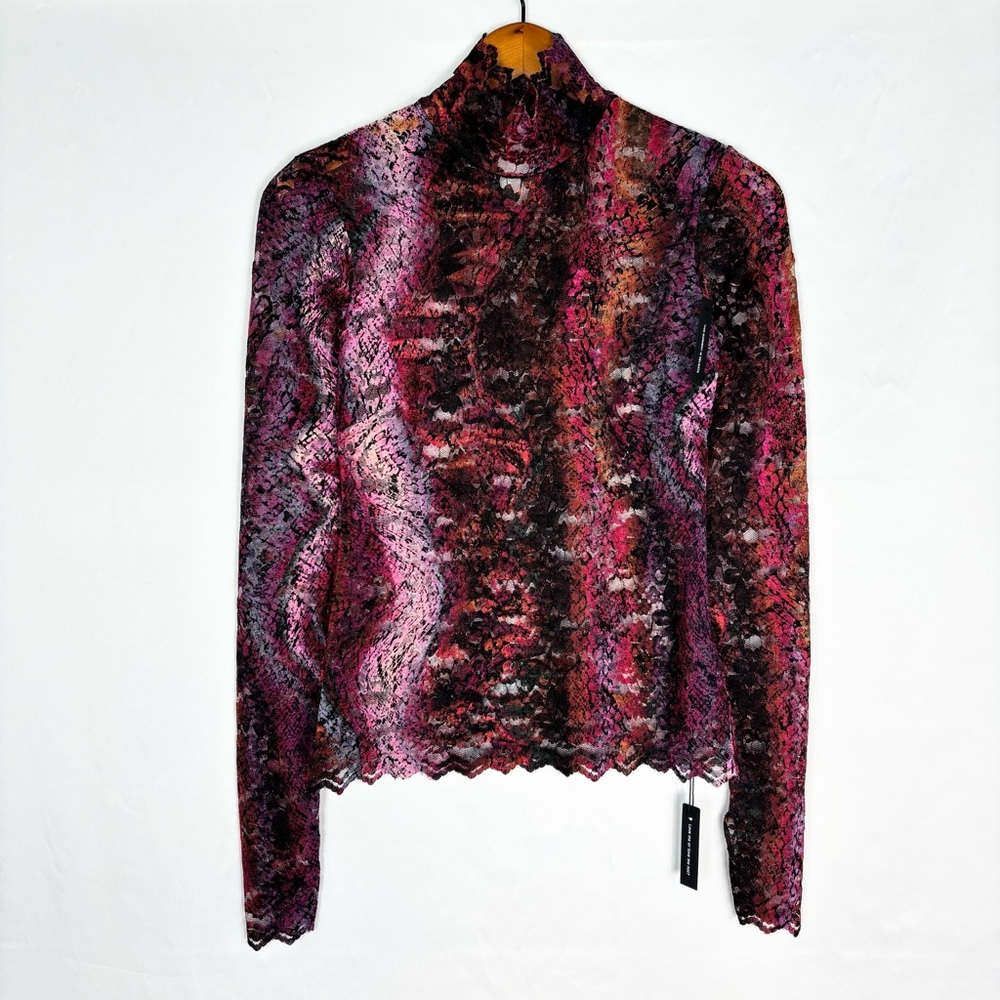 NEW AFRM Lace Long Sleeve Mock Neck Top Ombre Snake Size S